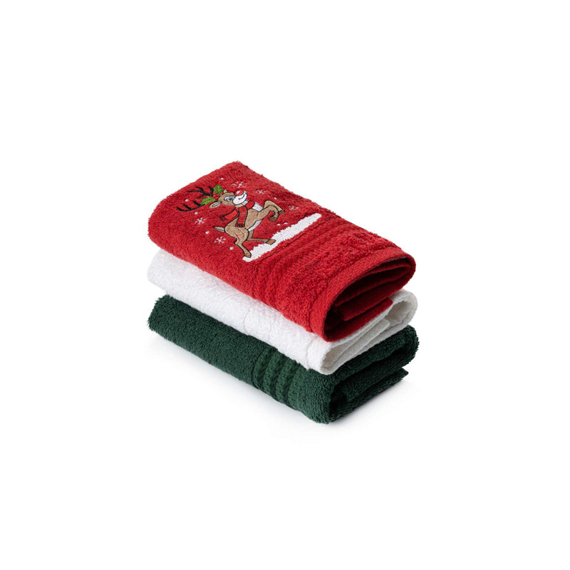 Ensemble de serviettes 100% coton de qualité supérieure (3 pièces), 11,8 x 19,7 pouces | 500 g / m², lavable en machine à 104 ° F | Vert festif, rouge et blanc, parfait pour les décorations des fêtes et les cadeaux