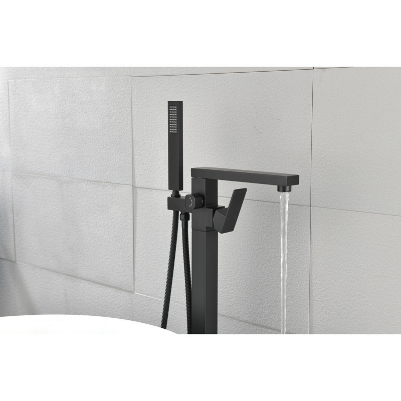 Robinet de baignoire fixé au sol avec douche à main - Amélioration de la résistance à la corrosion dans la tête de remplissage noir mat et bec pivotant pour une utilisation pratique