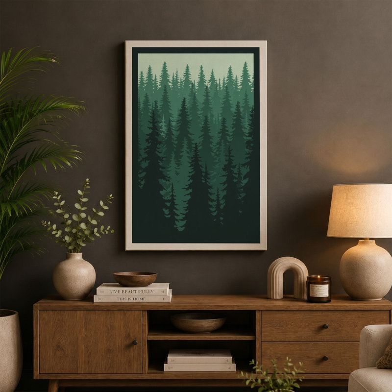 Quiet Northern Forest Scandinavian - Wrapped Canvas, 24x16 - 61.0 x 40.6 cm, Ochre Border