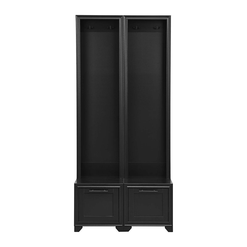 Elegant Free Standing Hall Tree Set of 2, Multifunctional 3-IN-1 Entryway Coat Rack with Black Retro Handles, Seating Bench with Storage Drawers for Hallway, Living Room, White