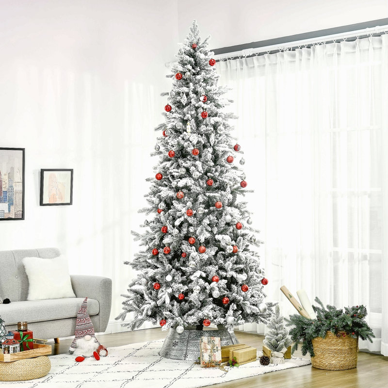 Arbre de Noël artificiel enneigé 9 pieds avec 616 branches de cèdre réalistes, ouverture automatique, décoration de Noël