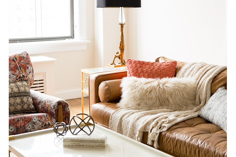 Brown, orange, boho living room