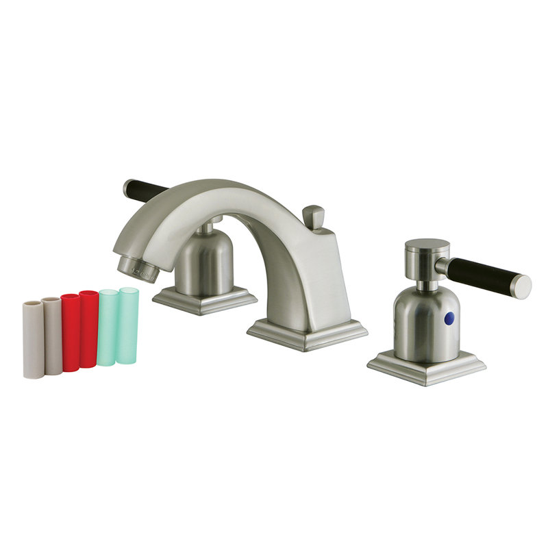 Kingston Brass Kaiser Two-Handle 3-Hole Deck Mount Widespread Bathroom Faucet with Brass Pop-Up Drain, Satin Nickel