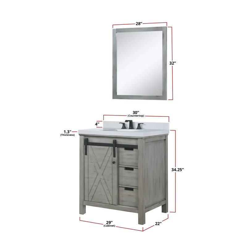 Marsyas 30-Inch Ash Grey Birch Bathroom Vanity with White Ceramic Sink