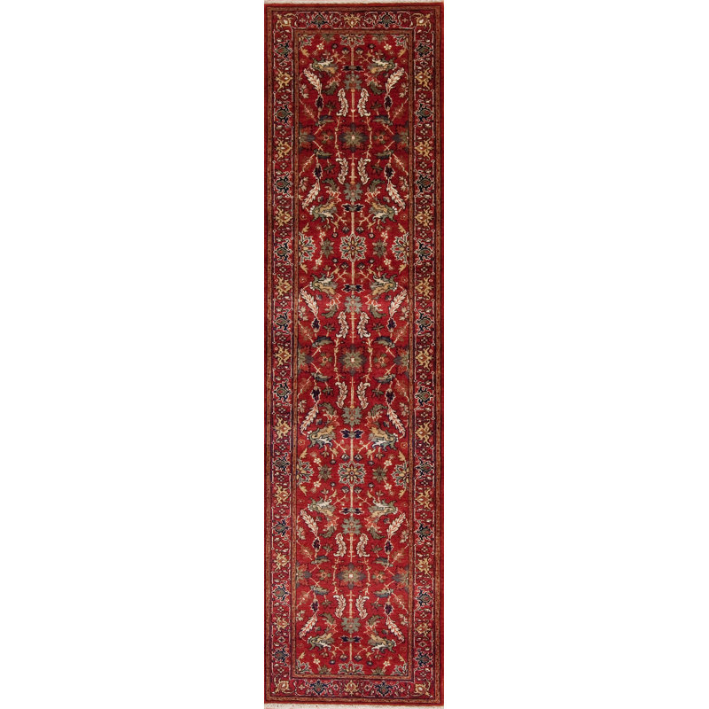 Mahal Hand Knotted Wool Area Rug in Red, Runner 2'7" x 10'