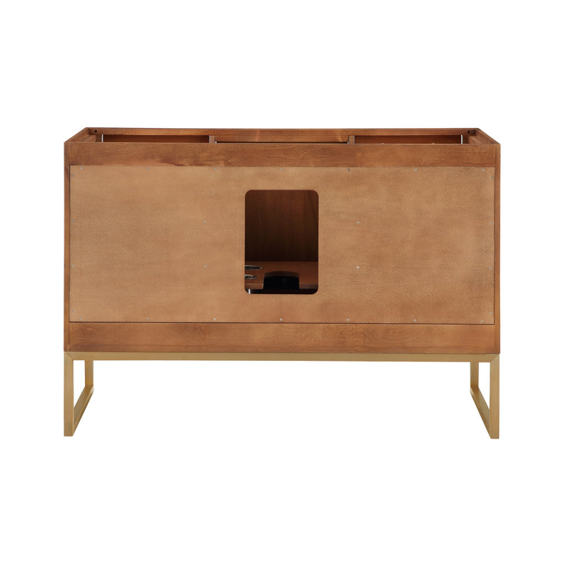 Markham 48'' W Single Vanity, White Quartz, Satin Brass, Walnut