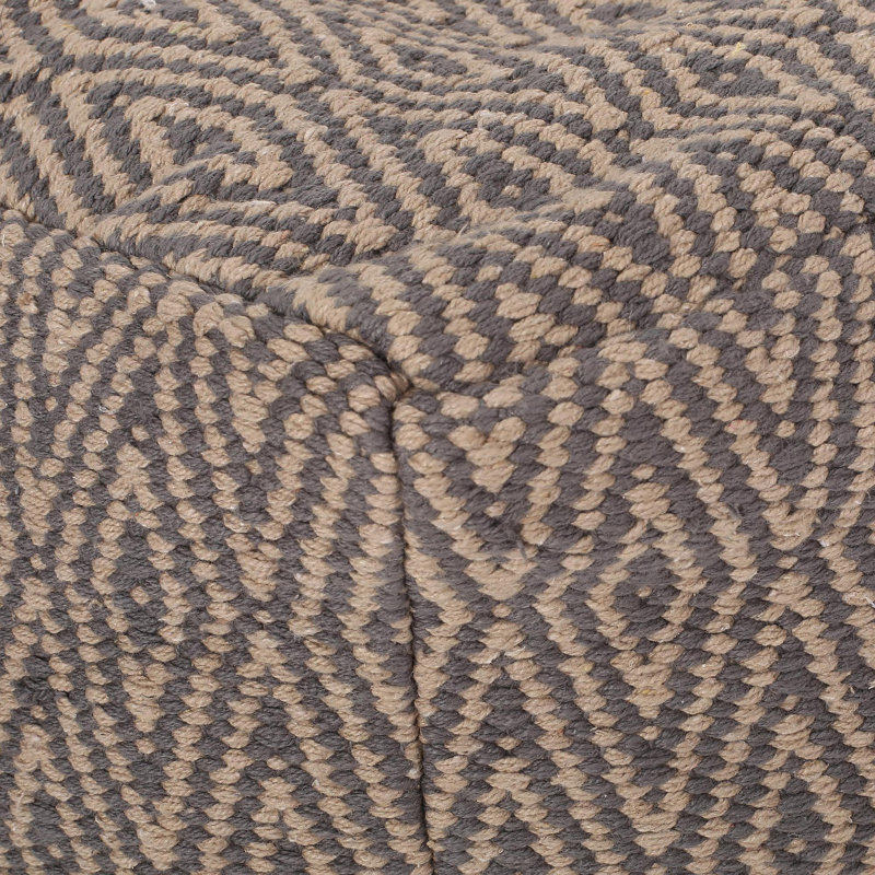 Pouf en coton tissé à la main Amuleto, gris foncé et brun