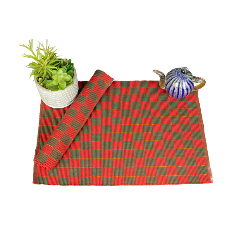 Ensemble de 6 napperons de Noël Bludabu, À damier, Rouge / Vert