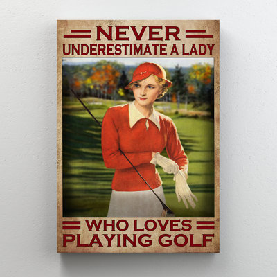 Woman In Red - Never Underestimate A Lady Who Loves Playing Golf Gallery Wrapped Canvas - Sports Illustration Decor, Red And Green Living Room Decor