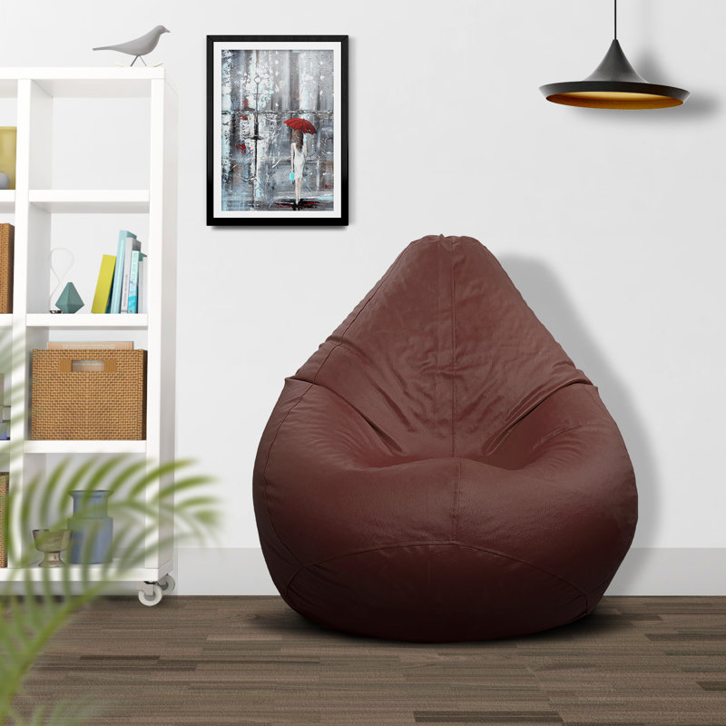 Ample Leatherette Solid Indoor Bean Bag Cover - Filling Not Included, Tan/Brown