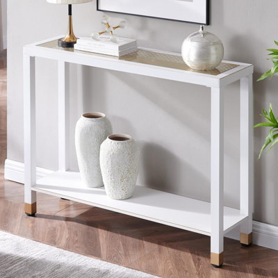 Modern Glass Sofa & Console Table, Durable Metal Frame, Gold & White Chic For Living Area