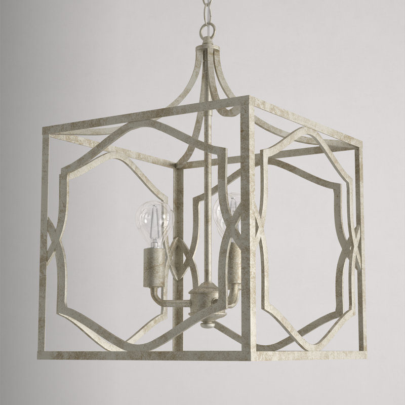 Lanterne suspendue carrée 3 lumières Destrey, Argent antique