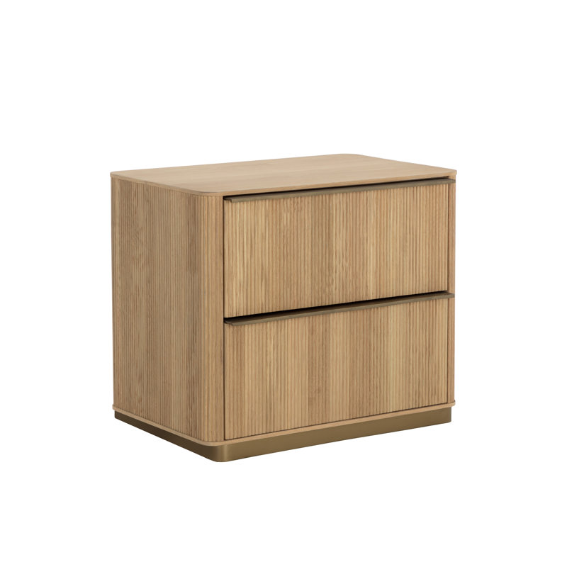 Black and Gold Oak Veneer Nightstand with Steel Base