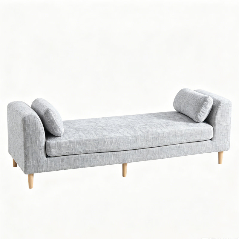 Upholstered Accent Bench With Two Pillows, Gray