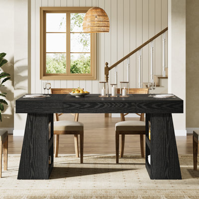 Table de salle à manger 55 "avec tiroir de rangement et tablettes, table de cuisine rectangulaire pour 4 à 6 personnes