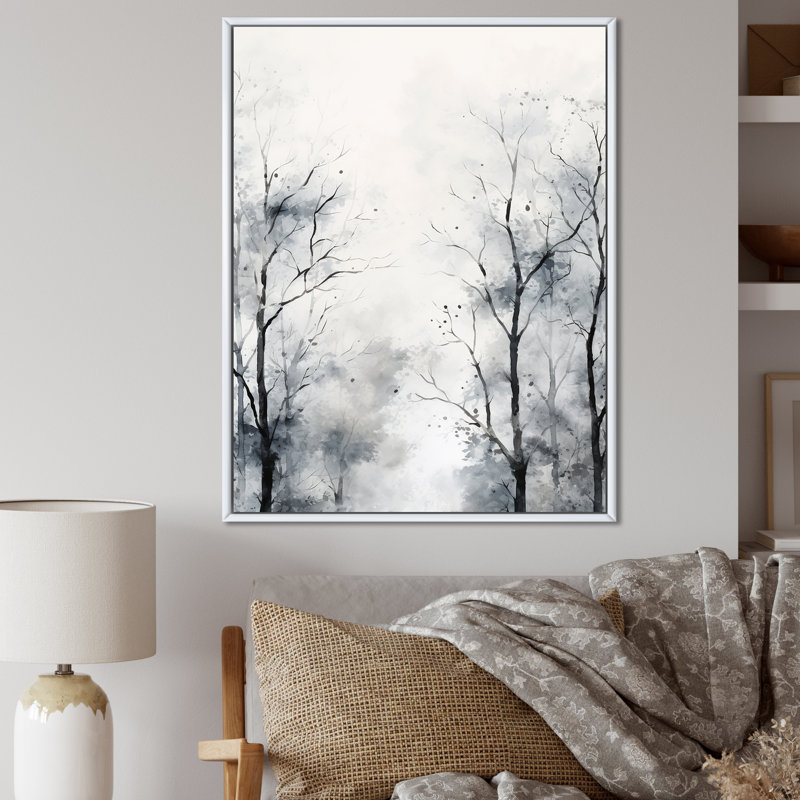 Monochromes mystiques de la forêt, impression sur toile II, Cadre flottant blanc, H 32 po x l 24 po x P 1 po