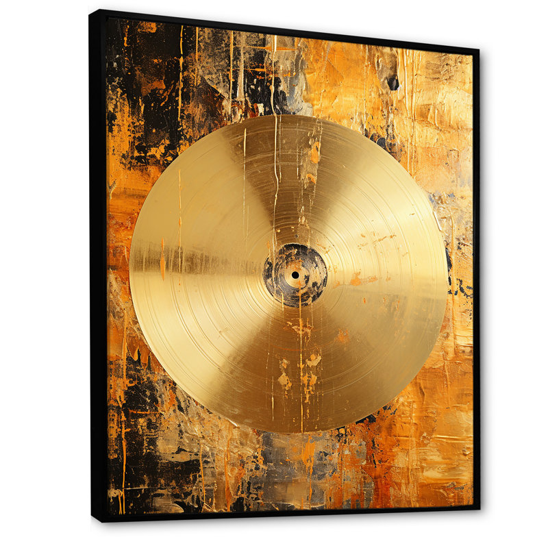 Cymbale symphonie dorée - reproduction d'art sur toile, Cadre flottant noir, H 20 po x l 12 po x P 1 po