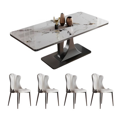 Rectangular rock plate dining table and chair set