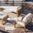 Arunas 5 Person Outdoor Conversation Furniture Set with Wood Pattern and Cushions