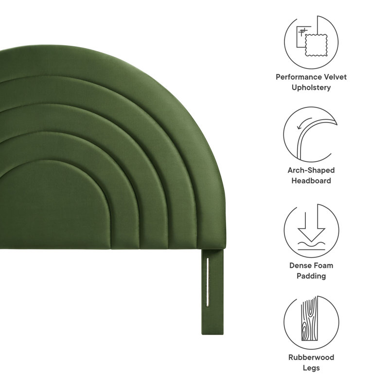 Solana Moss Green Velvet Arched Full Headboard