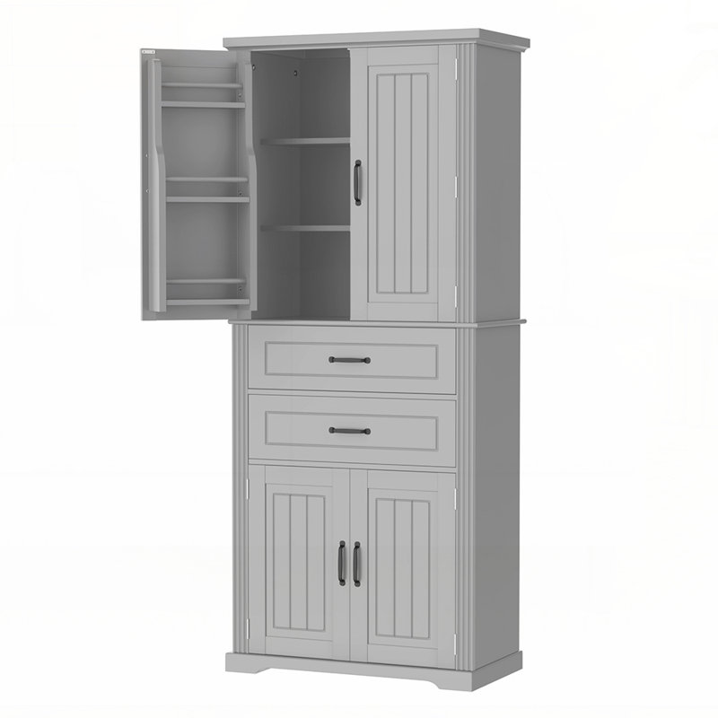 Elegant Storage Cabinet with Multi-Functional Space, Adjustable Shelves, and 2 Drawers for Versatile Organization, Gray
