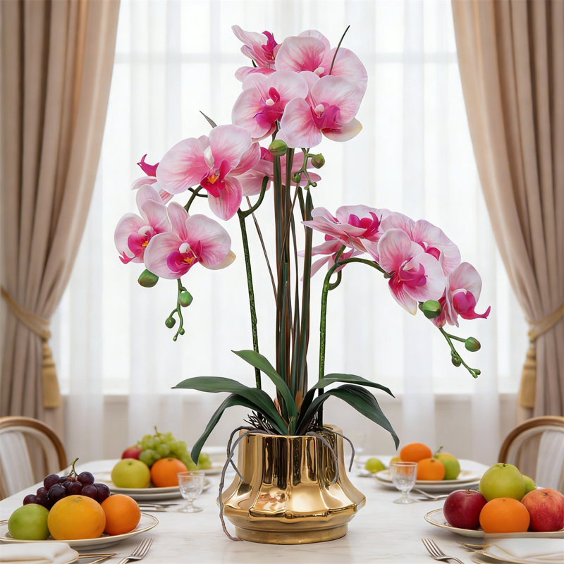 Arrangement floral artificiel, Doré, Rose