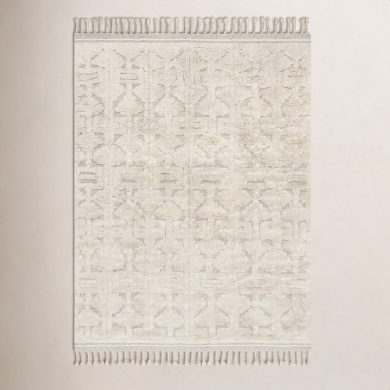 Tapis beige en laine noué à la main Michaela, Rectangle 5 pi 6 po x 8 pi 6 po