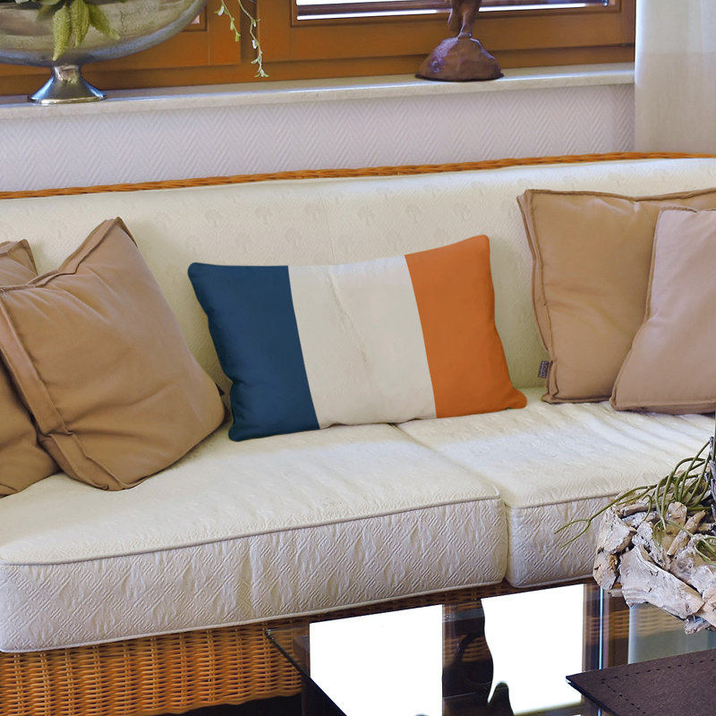 Reversible Throw Pillow, 14" x 20", Navy/White/Orange