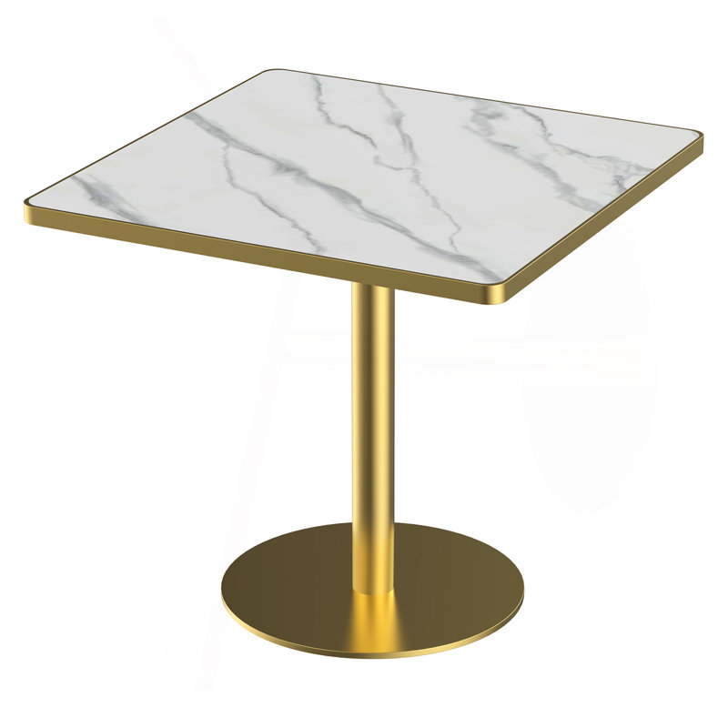 Table carrée bistro moderne tulipe 31,5 pouces avec plateau en faux marbre, facile à assembler, structure en métal robuste