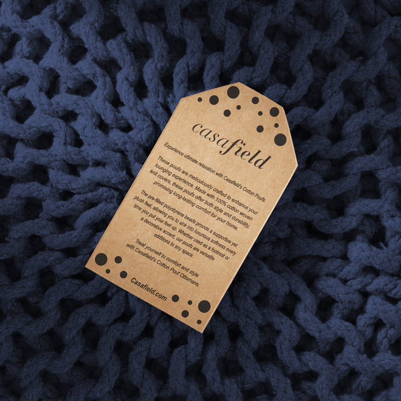  Casafield Round Pouf Ottoman, Cotton Knit Upholstered Footrest - Navy Blue, Navy Blue, Round