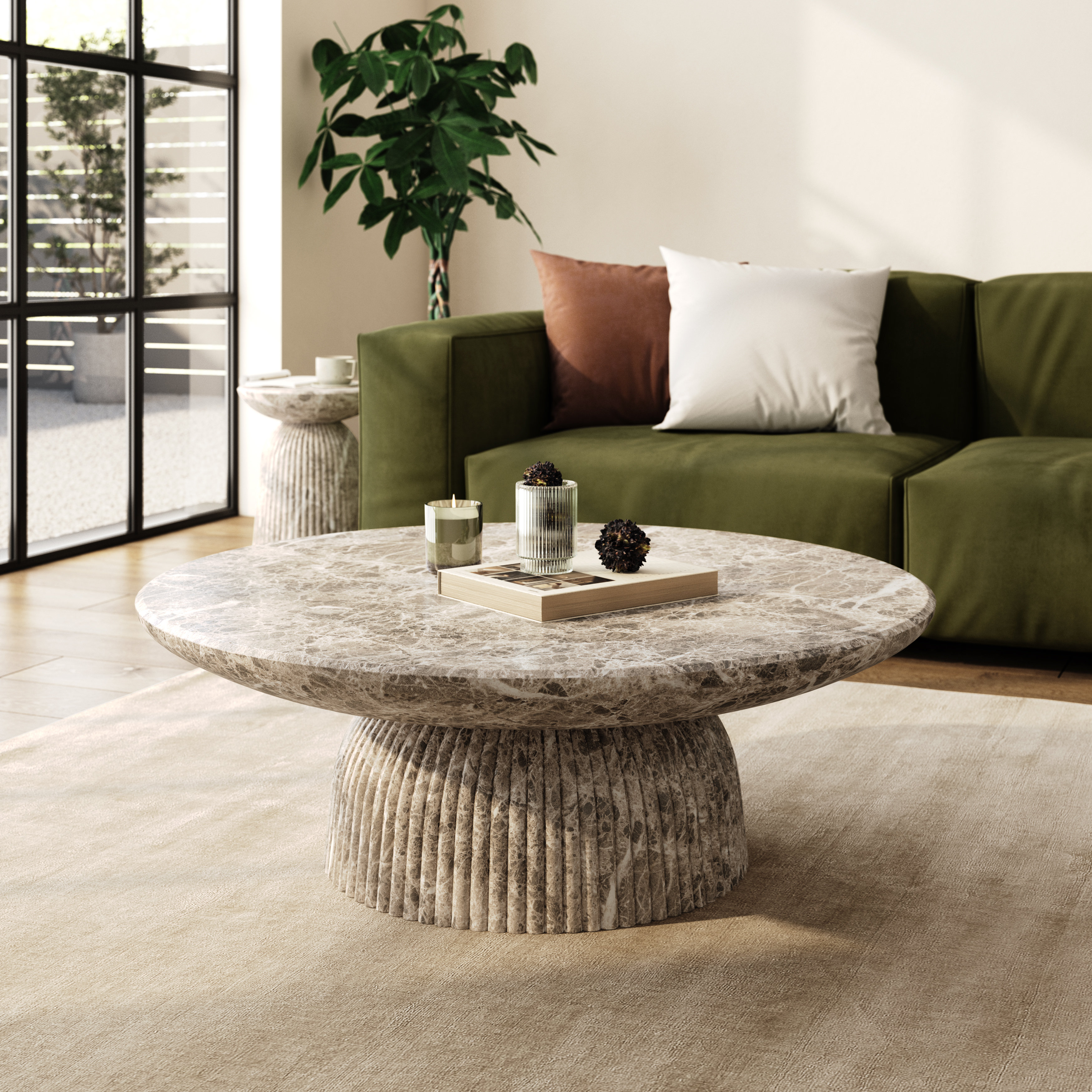 Foundry Select Tithi Single Round Coffee Table Stone effect for Living Room Contemporary Style & Reviews | Wayfair