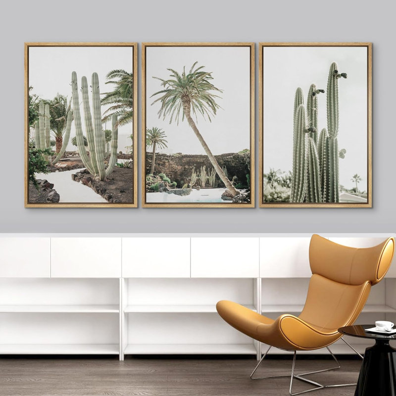 «Cactus Desert Green Palm Tree Southwest Nature Landscape», reproduction d'art sur toile encadrée, Naturel, H 24 po x l 48 po