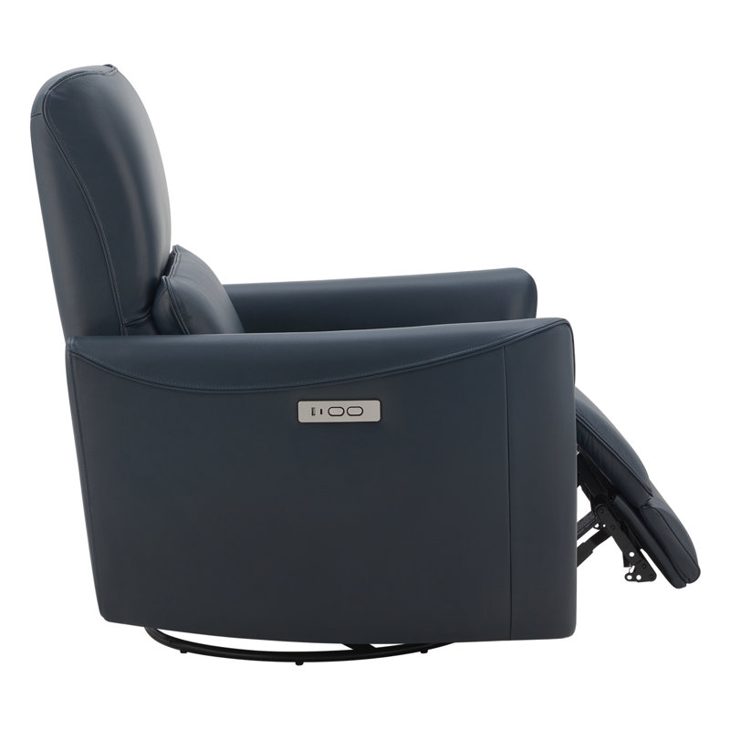Fauteuil inclinable électrique pivotant en cuir véritable 33 po., Impression grain de cuir minuit