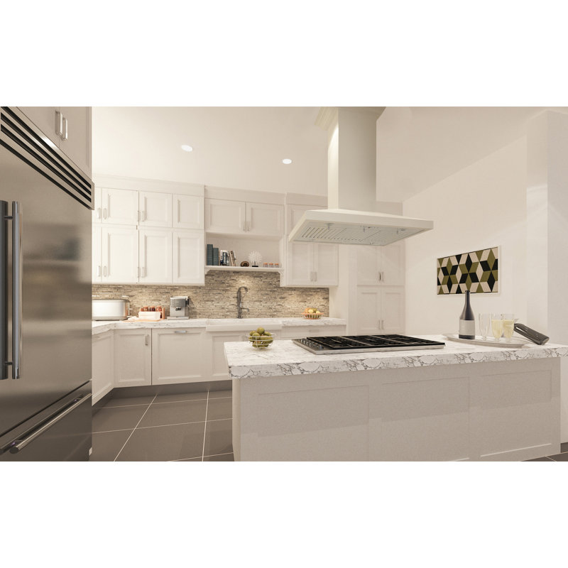 30" Wood 400 CFM Convertible Island Range Hood, Cottage White