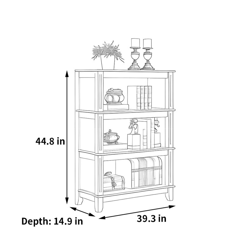 Retro versatile bookcase, (3 Shelves) 44.8"H x 39.3"W x 14.9"D, Dark Brown