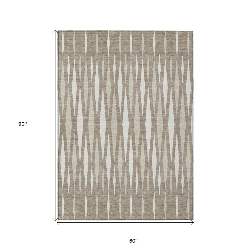 Tapis d'intérieur / extérieur géométrique lavable beige / ivoire 5 'x 8' Taupe