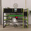 Lit mezzanine double en bois avec bureau intégré, support de rangement latéral, tablettes multiples et éclairage RVB-1300434352