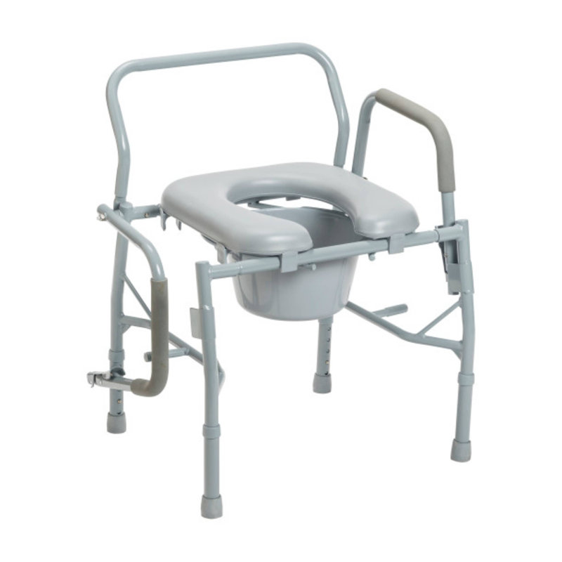 Steel Drop Arm Bedside Commode With Padded Seat And Arms