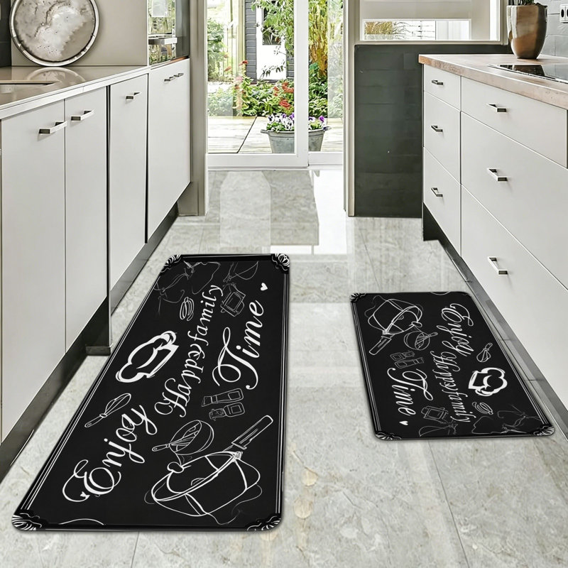 Ensemble d'ustensiles de cuisine noir avec tableau noir, ensemble de 2 tapis de cuisine