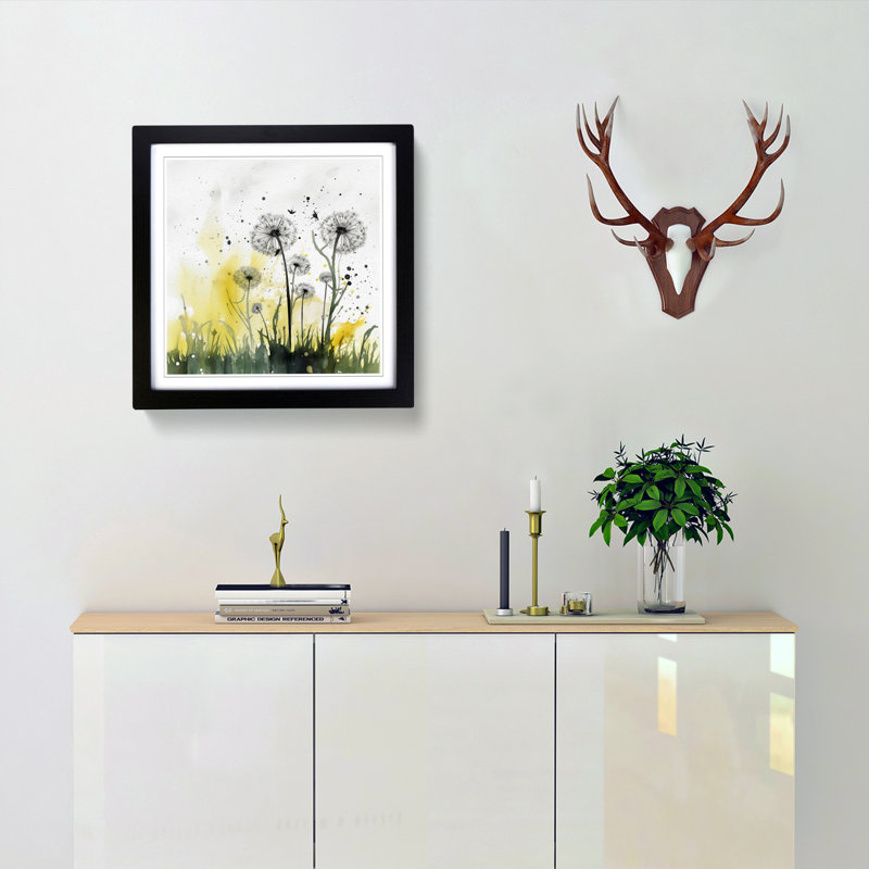 Dandelion Splatter Art No.1 - Framed Print, Black