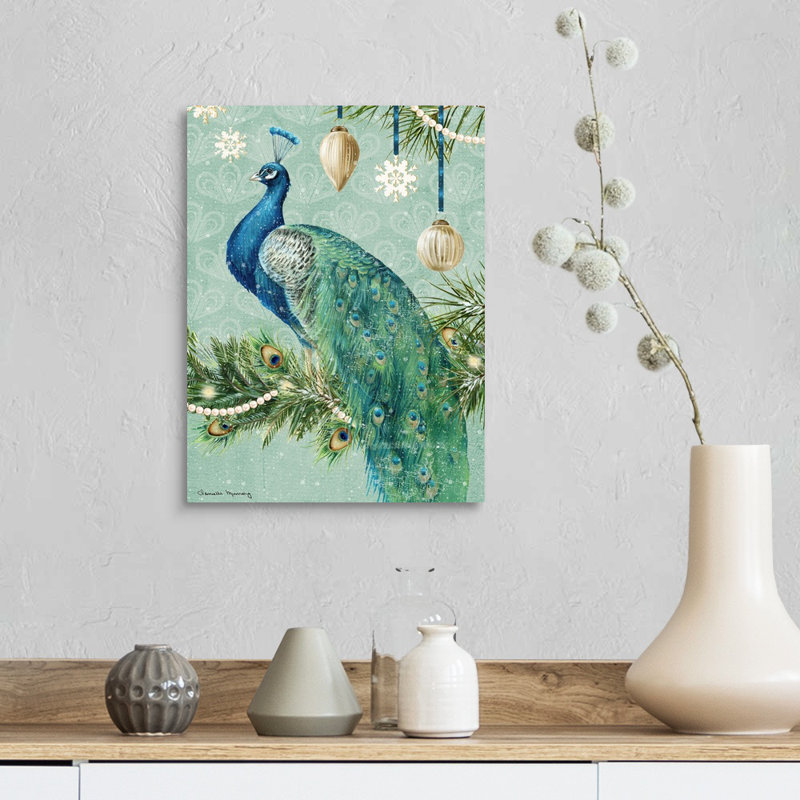 «Holiday Peacock Holiday Peacock» par Danielle Murray - peinture à cadre flottant sur toile, Toile tendue, H 40 po x l 30 po