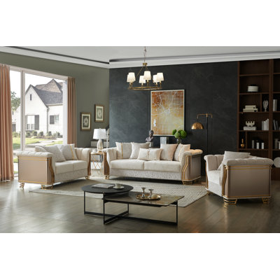 Chateau Velvet  3-Piece Living Room Set with Gold Base