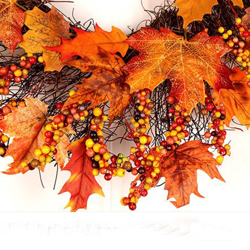 Handcrafted Faux Lighted Maple Polyester 45cm Wreath