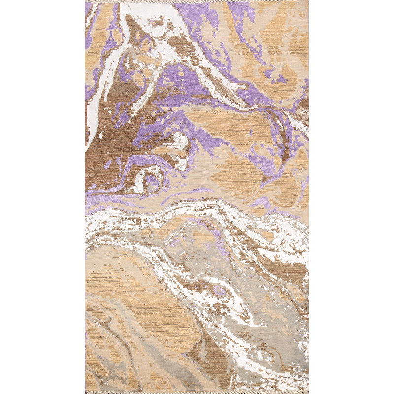 Tapis unique brun / mauve / beige noué à la main 5 pi 1 po x 8 pi 3 po New Age