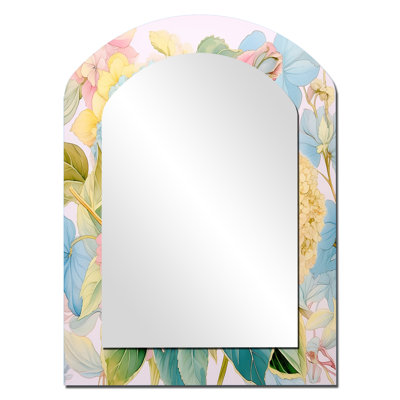 Rétro bouquet d'hortensias rétro pastel III - miroir asymétrique hydrangée, miroir mural unique arche rose, impression d'art en métal