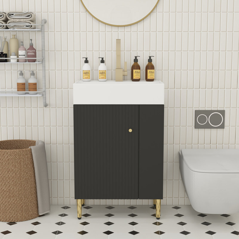 Meuble-lavabo en bois 21,6 po, Noir, Doré