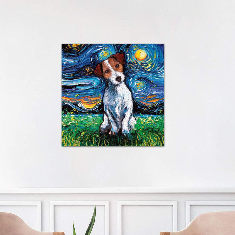 Jack Russel Terrier Night 1 Piece Wrapped Canvas Painting, 66.04 cm H x 66.04 cm W x 3.175 cm D