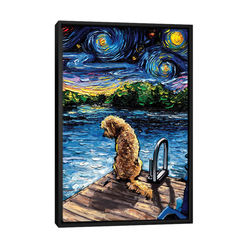 "Goldendoodle Night III" par aja Trèves, reproduction d’art, Pas de tapis, H 26 po x l 40 po x P 1,5 po