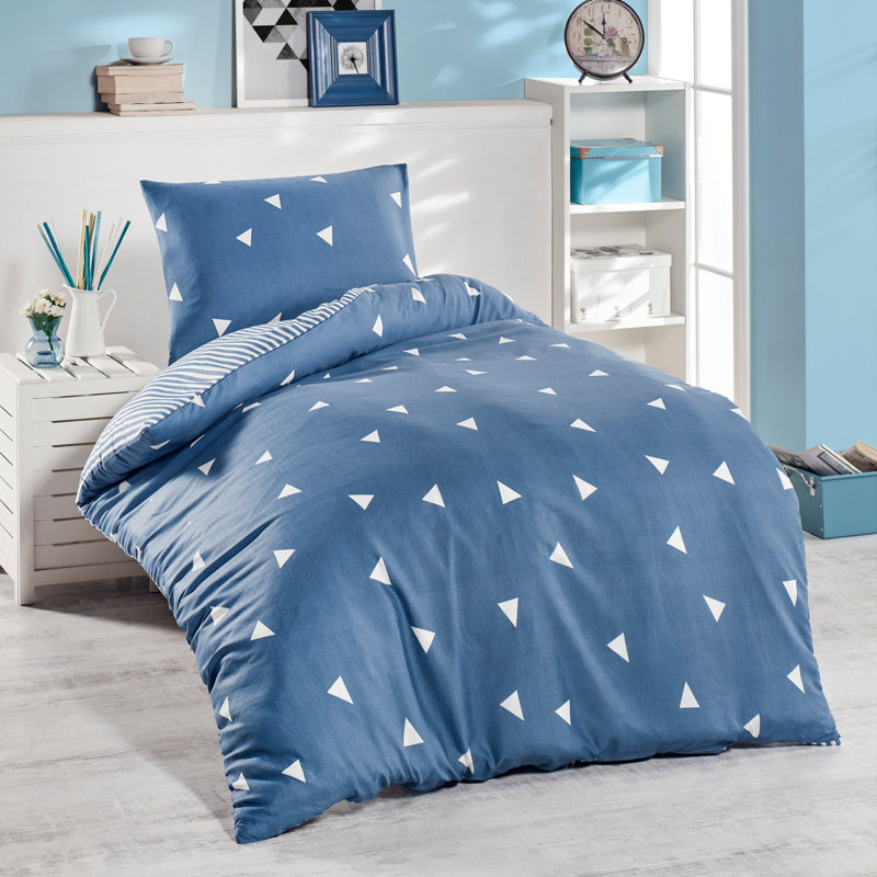 Ensemble de housse de couette double Elegant, bleu et blanc, 78,7 po x 78,7 po | Doux 65% coton / 35% polyester, lavable à la machine | Comprend une taie d'oreiller (19,7 po x 31,5 po) avec fermeture à boutons et enveloppes | Parfait pour un décor de chambre à coucher élégant