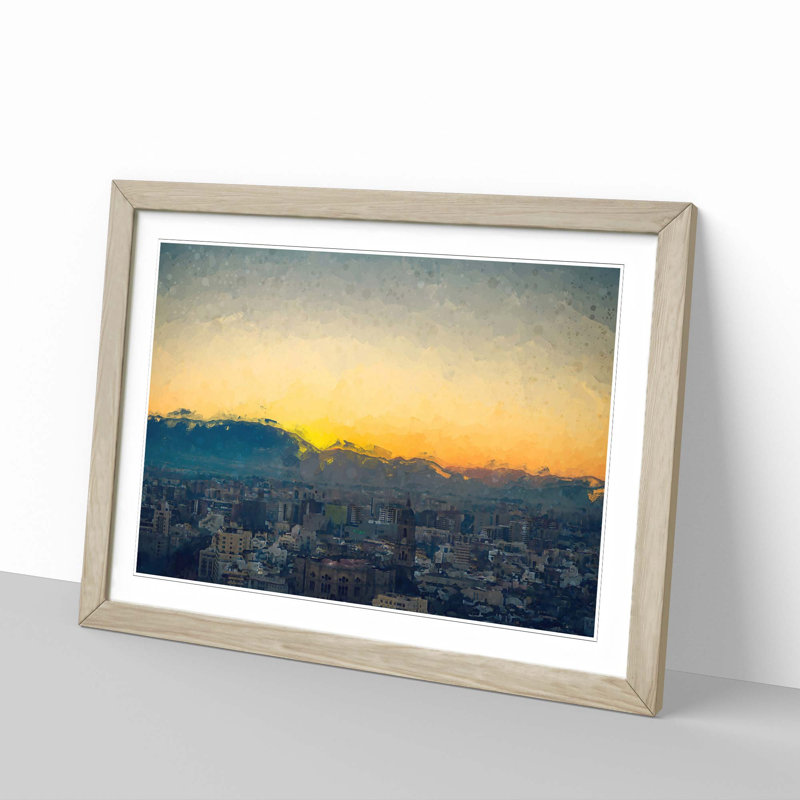 Sunset over Malaga in Spain in Abstract - Picture Frame Graphic Art Print, Oak Framed, 27cm H x 36cm W x 2cm D